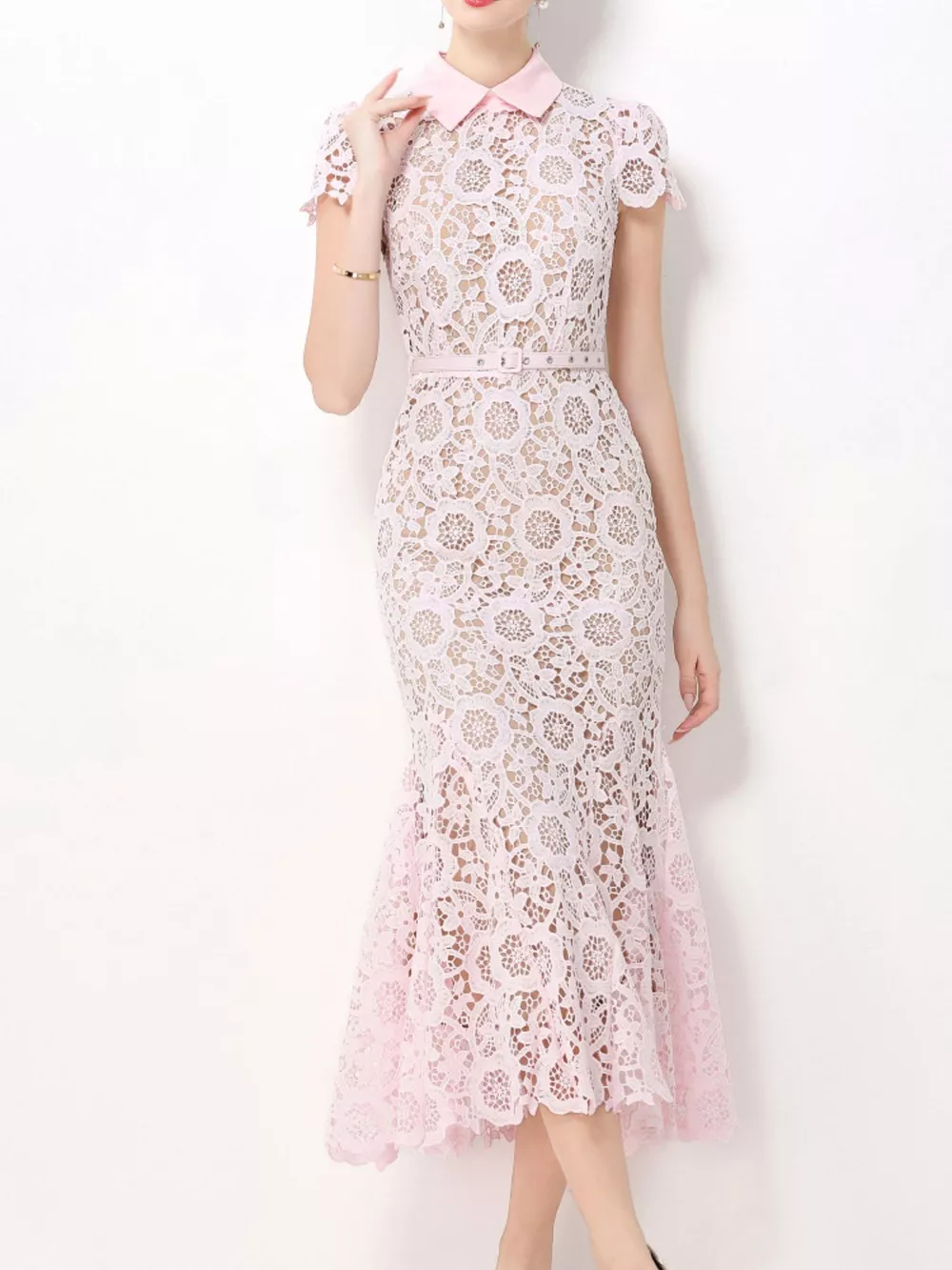 Lace Short Sleeve Midi Dress, image 7