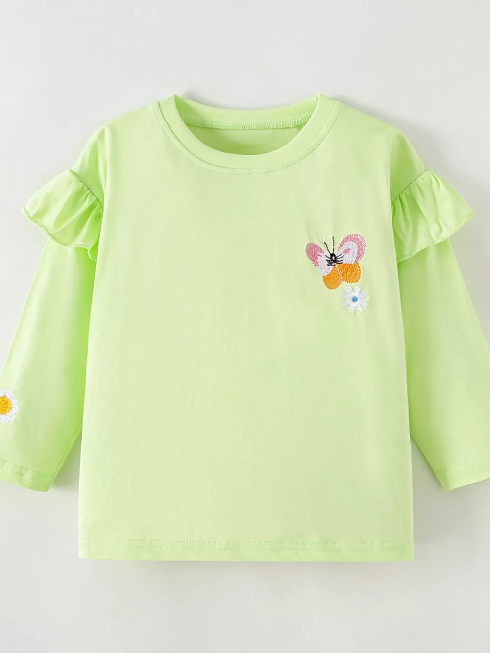 Children's Butterfly Embroidered Ruffled Long Sleeve T-Shirt, image 2