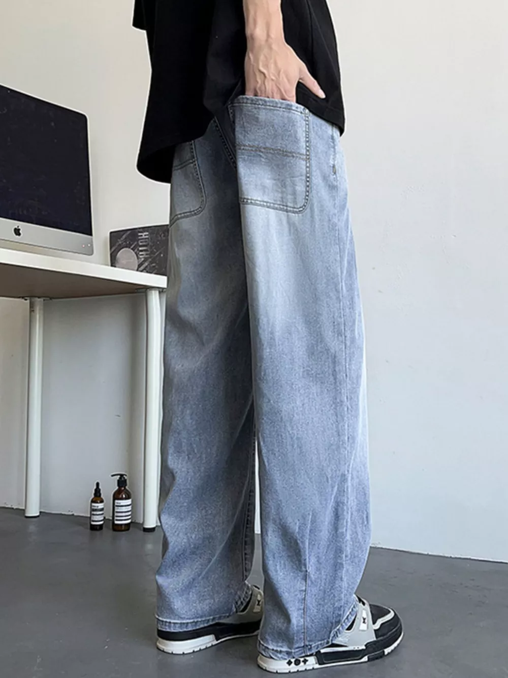 Men's Plus Size Wide Leg Relaxed Fit Jeans, image 5