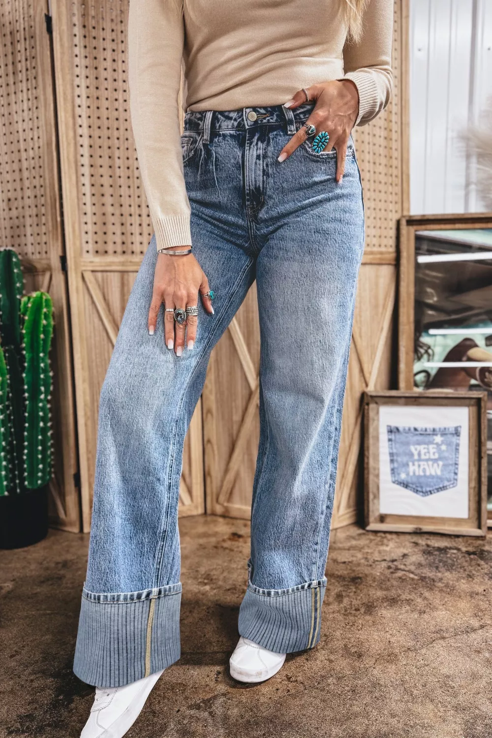 Cuffed Straight Loose Jeans, image 5