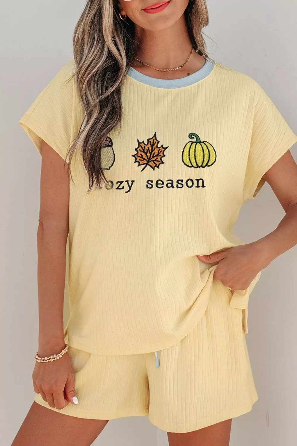 Cozy Season Embroidered Graphic Relaxed Two-Piece Short Set, image 4