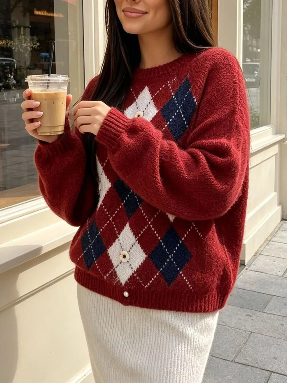 Argyle Pattern Raglan Sleeve Sweater, image 23