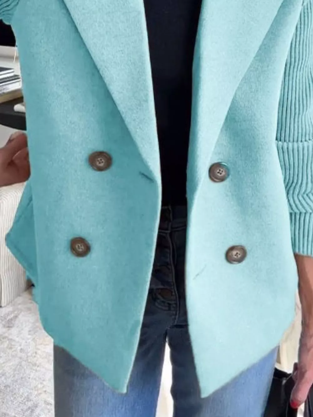 Full Size Knit Sleeve Double-Breasted Outerwear Plus Size, image 2