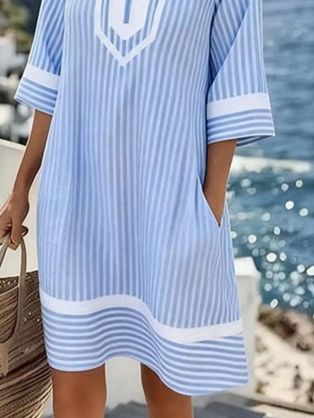 Full Size Striped V-Neck Casual Dress Plus Size, image 2