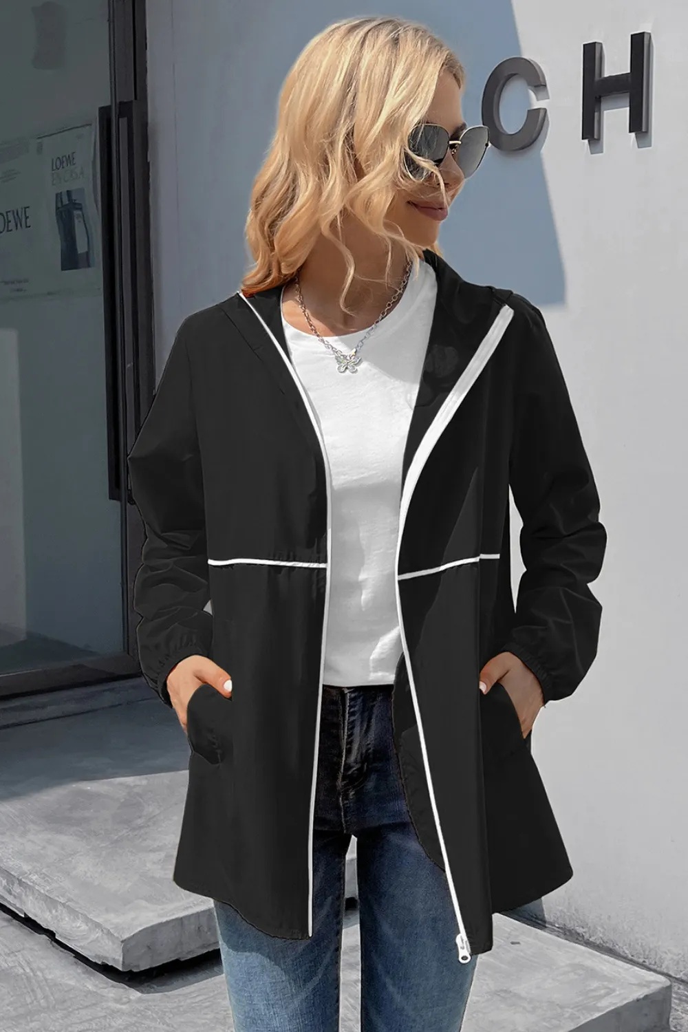 Zip Up Long Sleeve Hooded Watertight Jacket, image 7