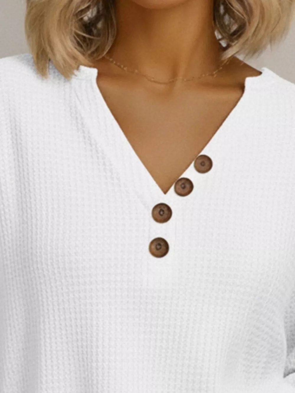 Full Size Casual Waffle Knit Long Sleeve T-Shirt Plus Size, image 2