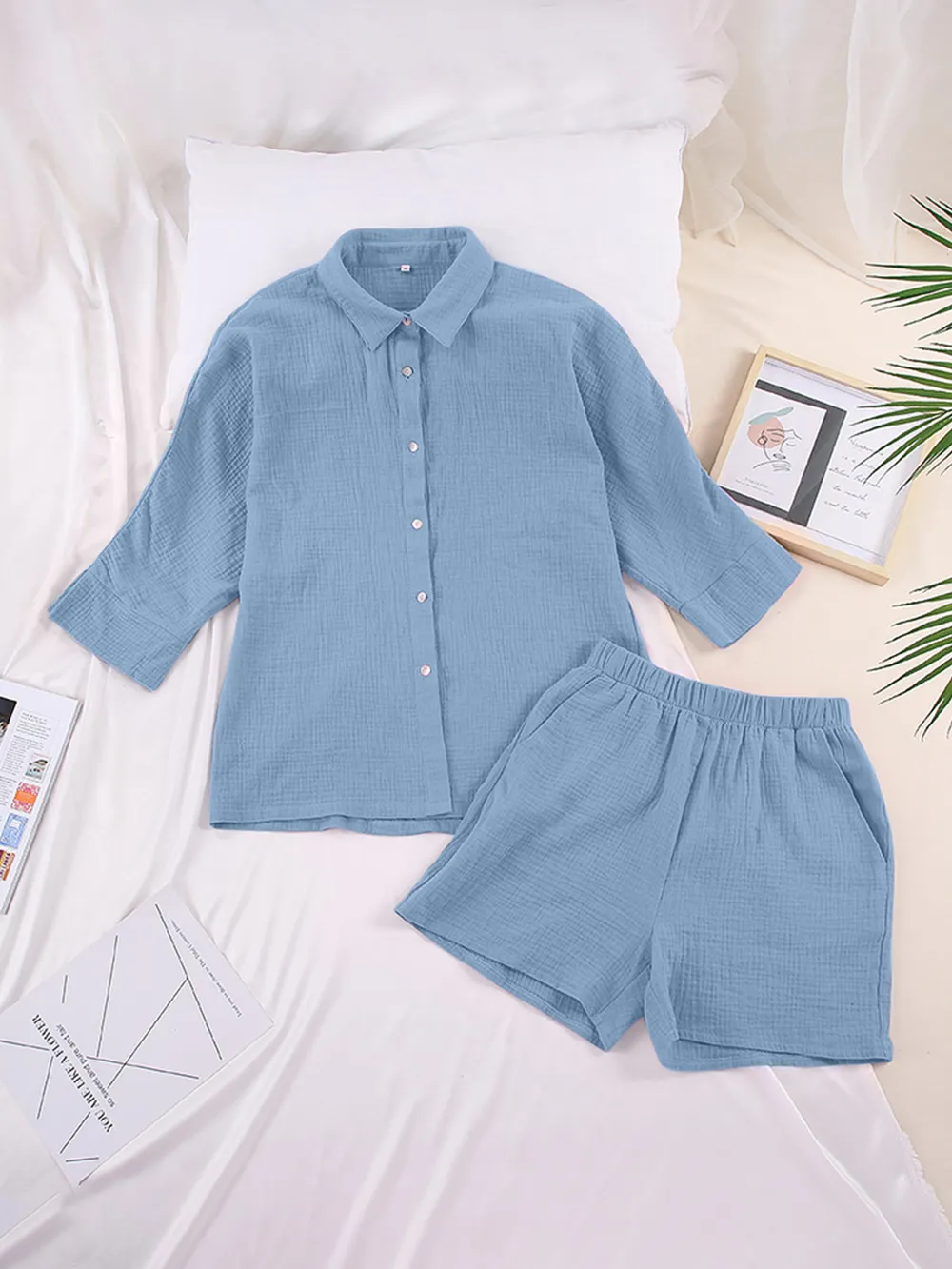 Texture Button Up Shirt and Shorts Set, image 23