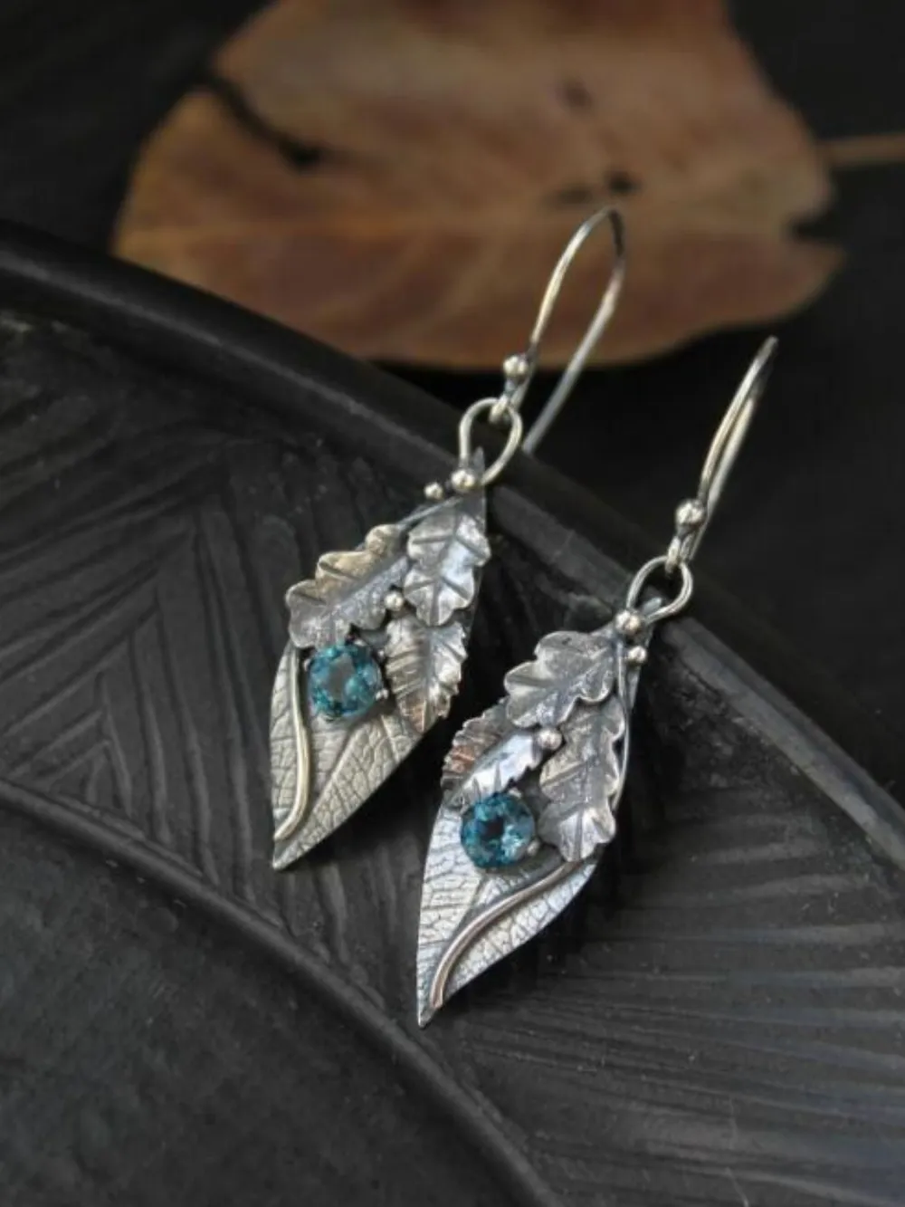 Alloy Rhinestone Leaf Shape Earrings, image 7