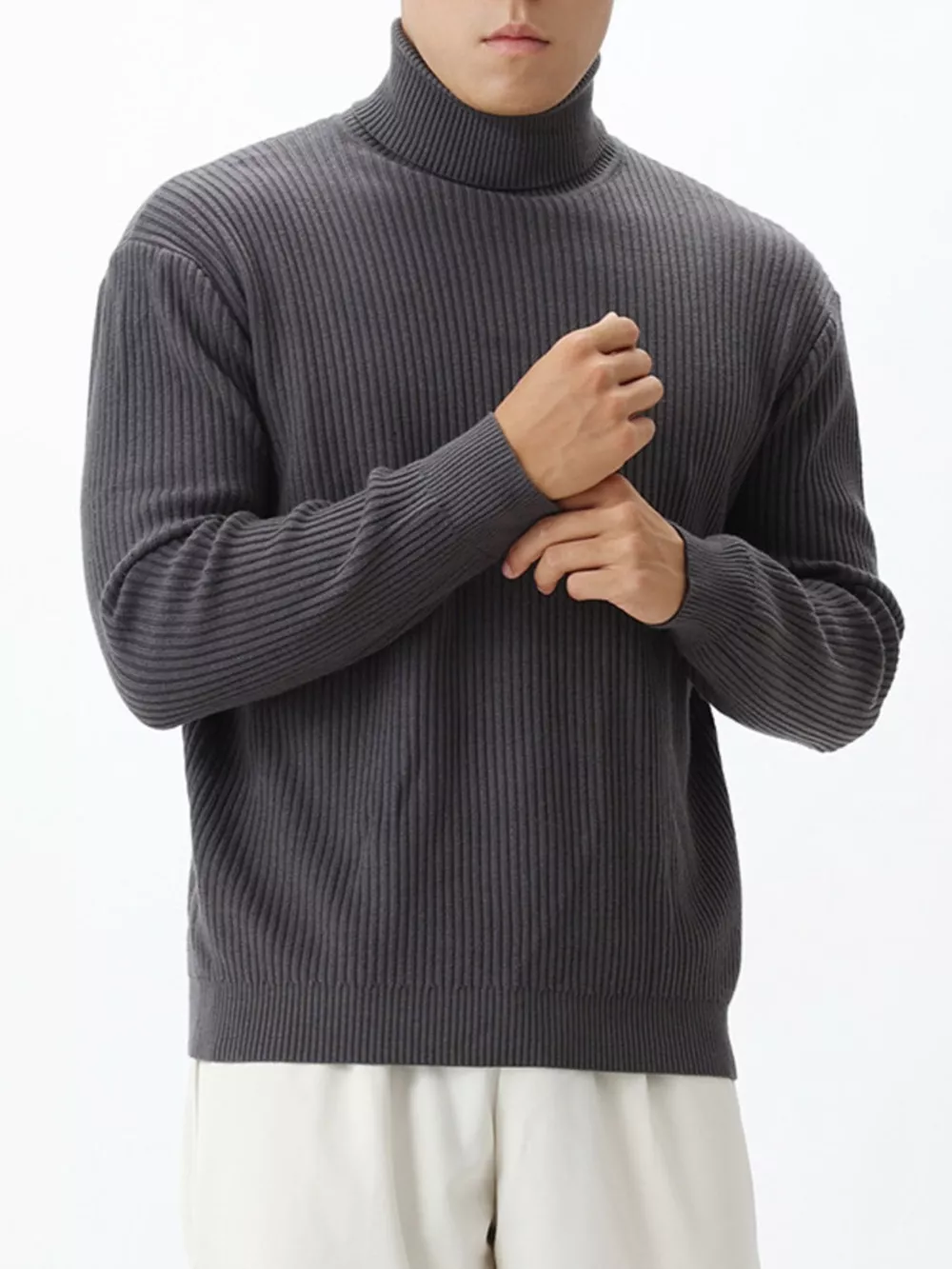 Men's Plus Size Ribbed Knit Turtleneck Sweater, image 6