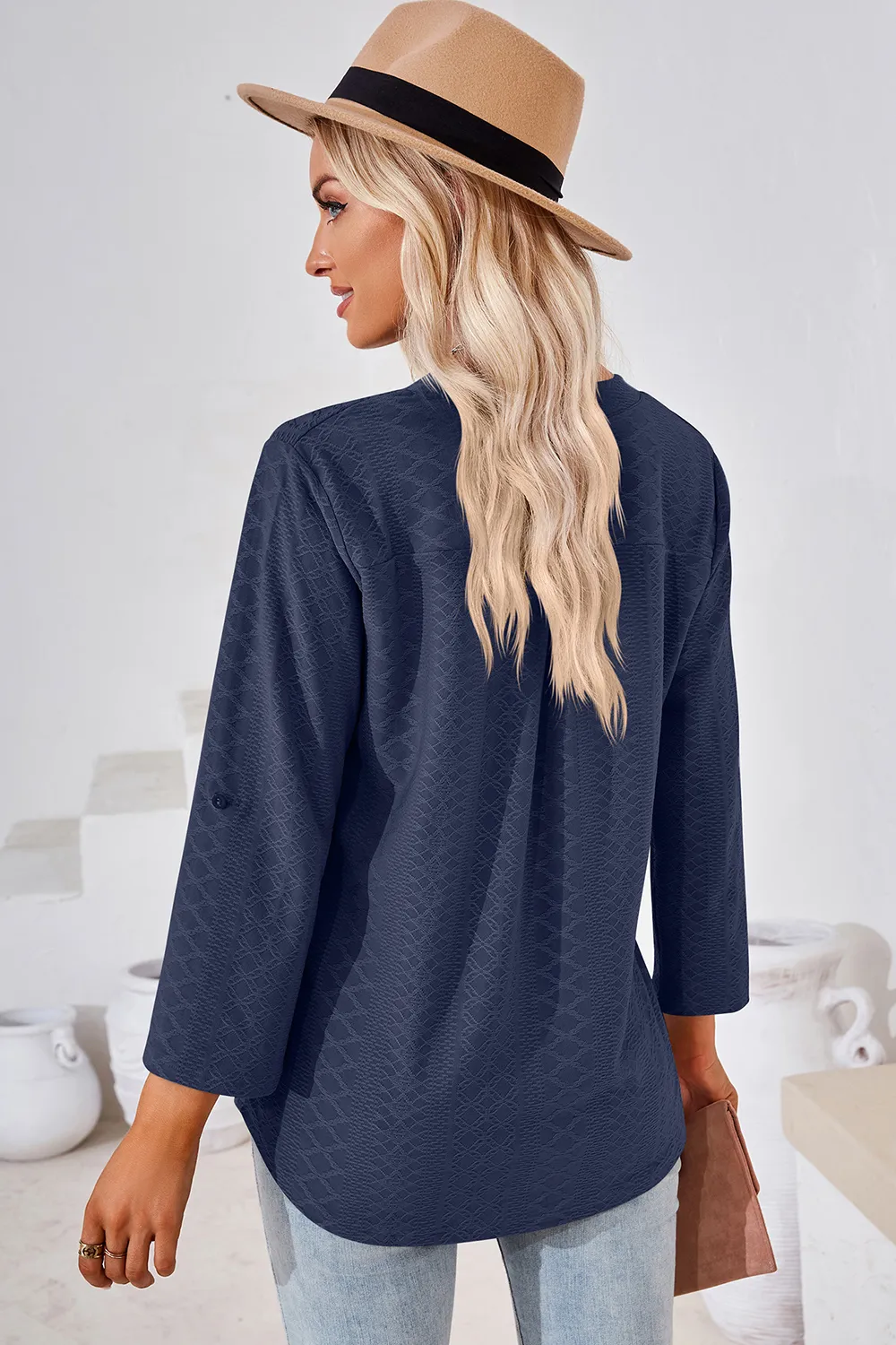 Notched Roll-Tab Sleeve T-Shirt, image 3