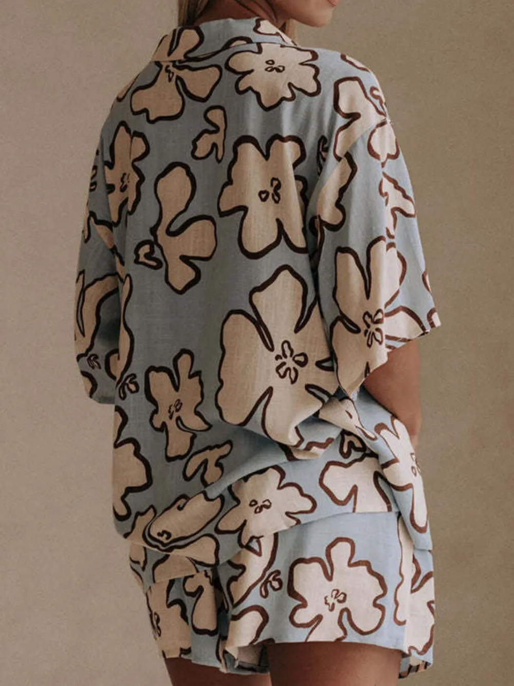 Printed Button Up Shirt and Shorts Set, image 2