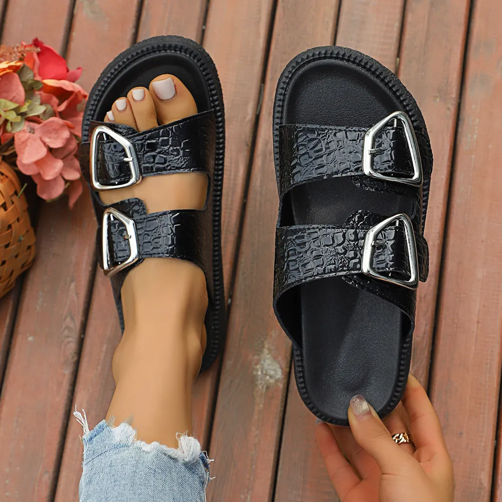 Double Buckle Platform Sandals