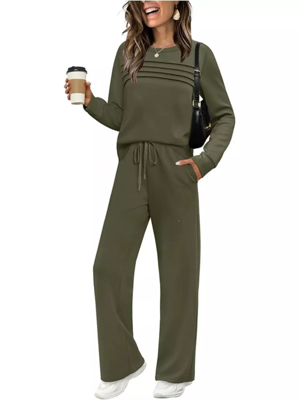 Full Size Casual Long Sleeve Crewneck Top and Drawstring Pants Set Plus Size, image 9