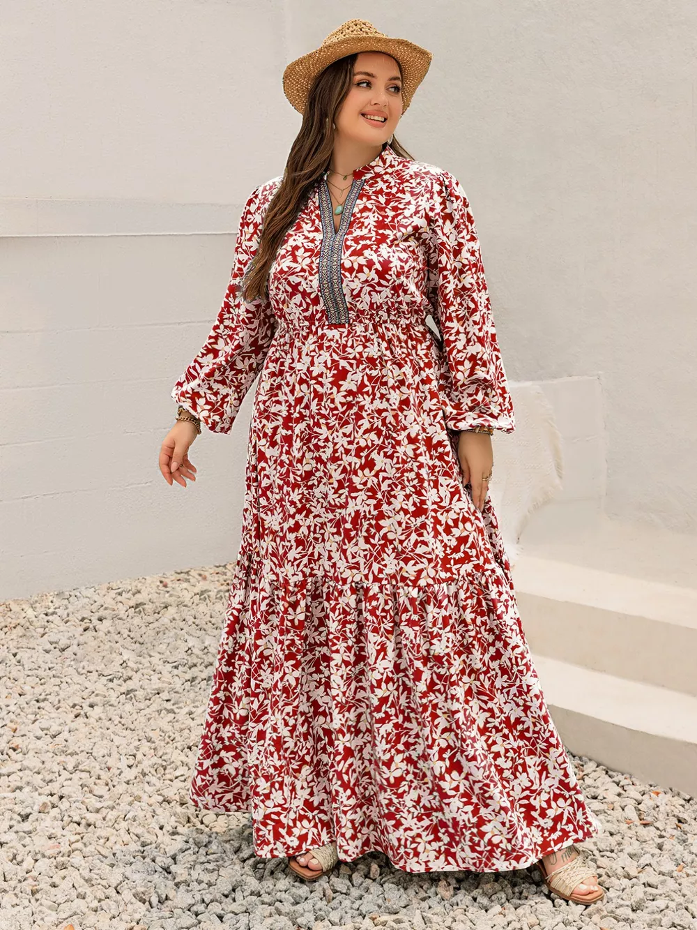 Plus Size Floral Print Long Sleeve Maxi Dress, image 3