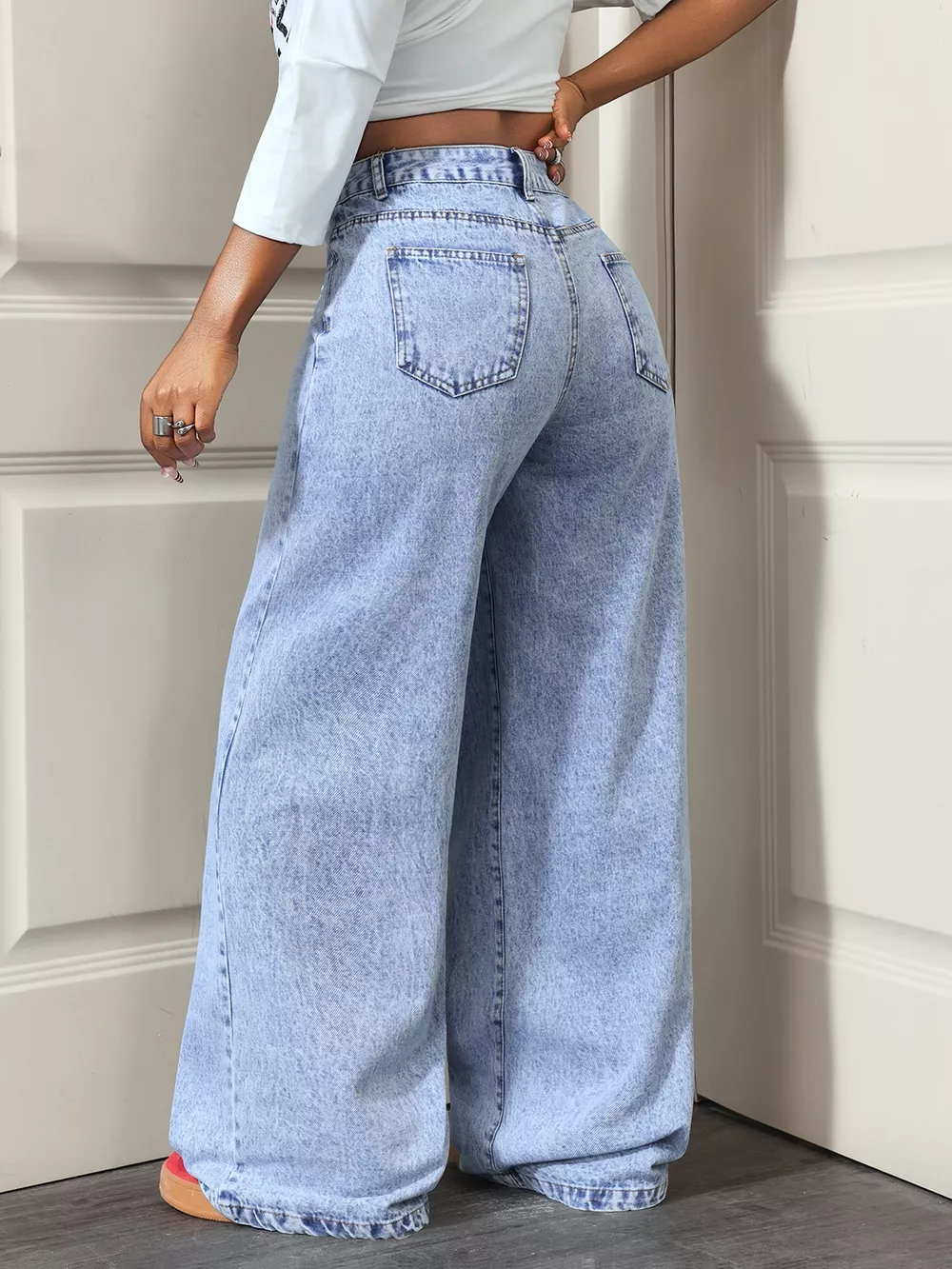 High-Waisted Asymmetric Wrap Wide-Leg Jeans, image 5