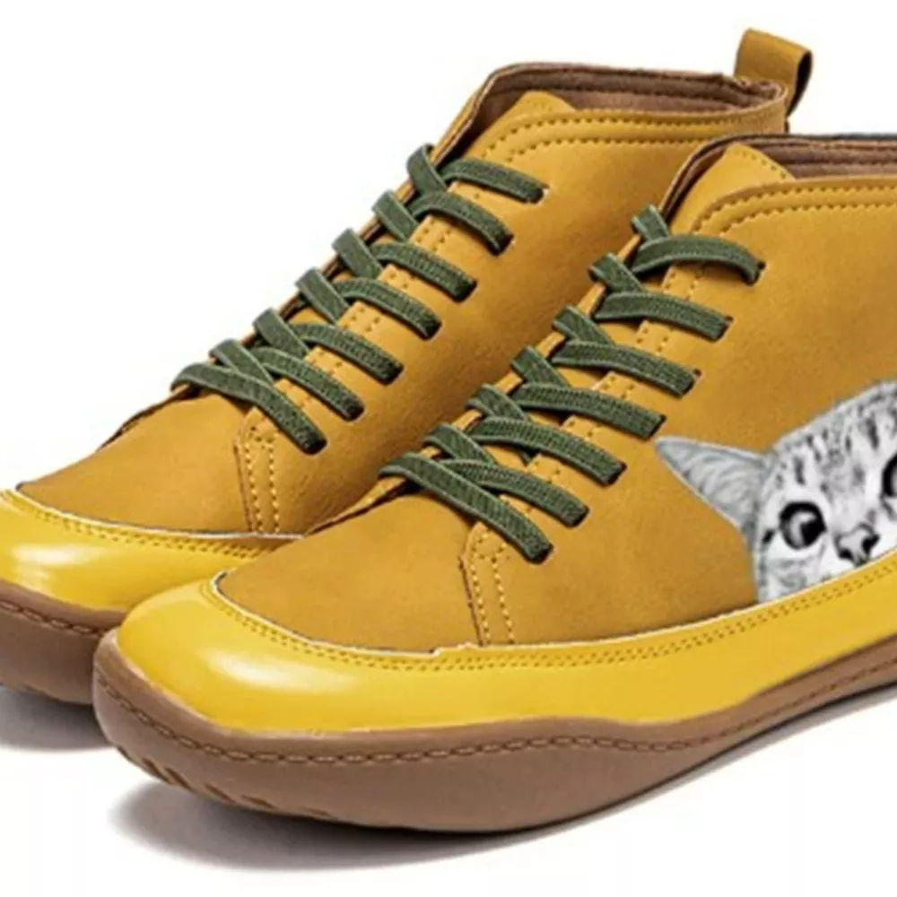 Cat Print Striped Ankle Sneakers, image 22
