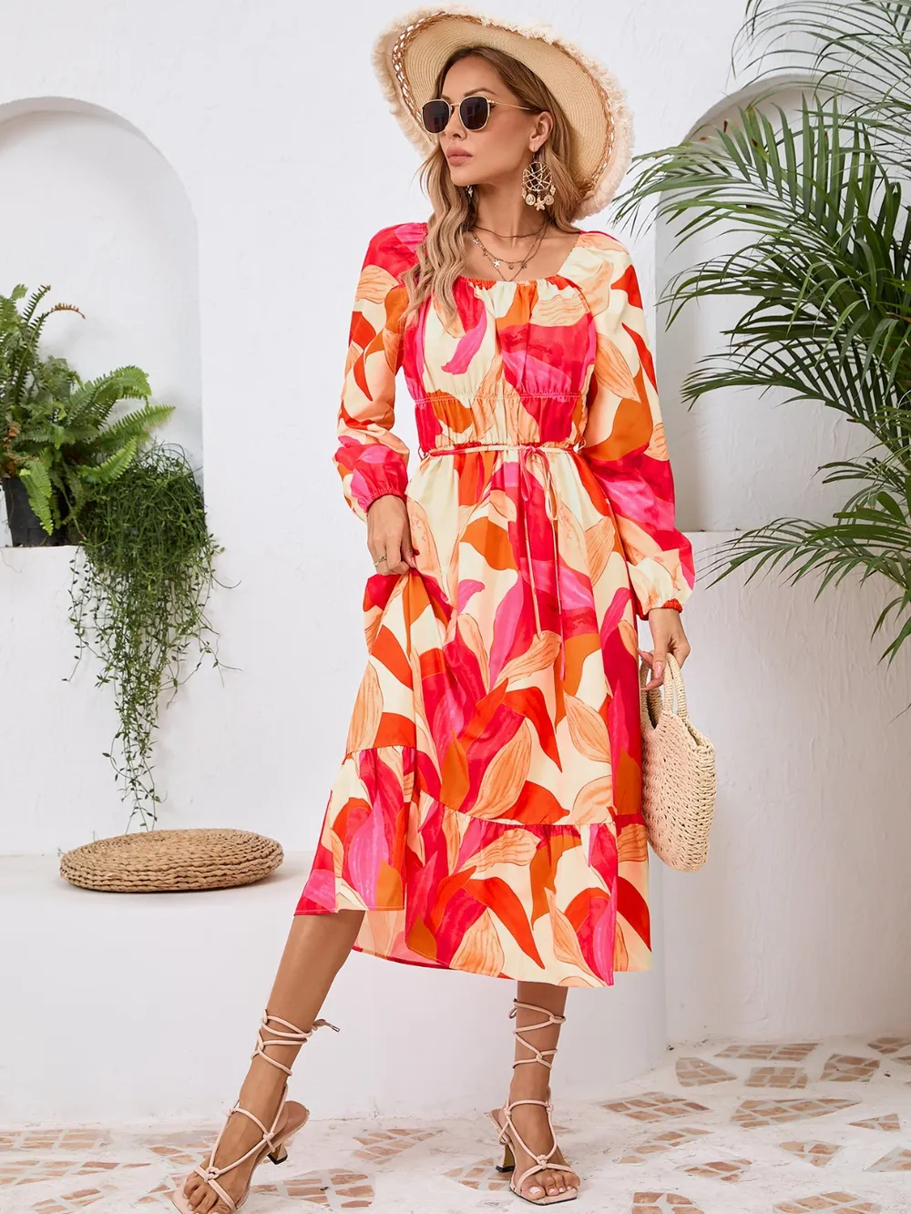 Printed Long Sleeve Midi Dress, image 11