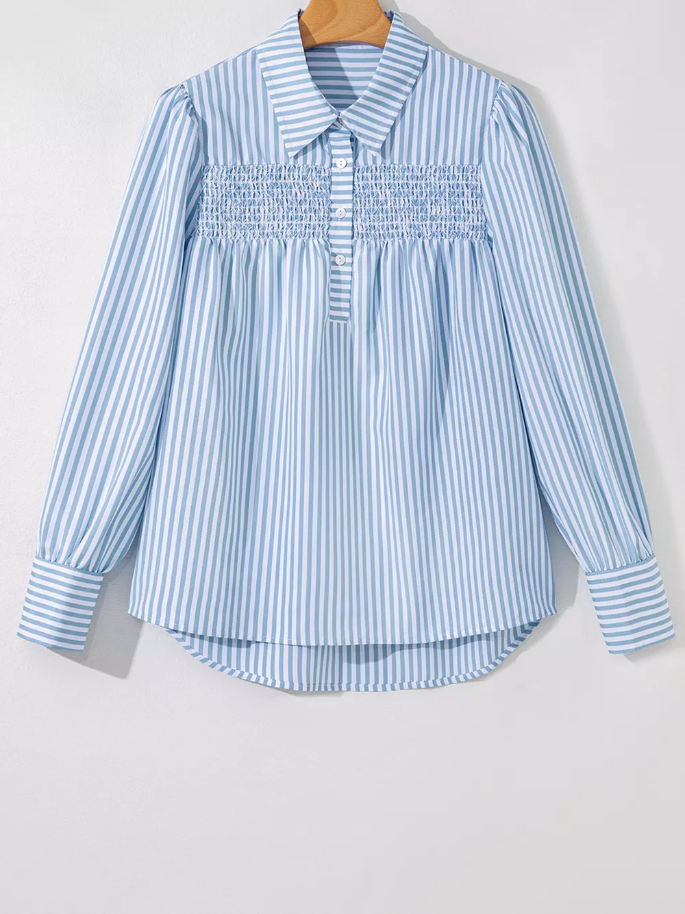 Striped Smocked Collared Neck Blouse, image 6