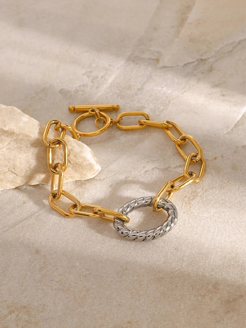 Two-Tone Stainless Steel Chain Bracelet, image 2