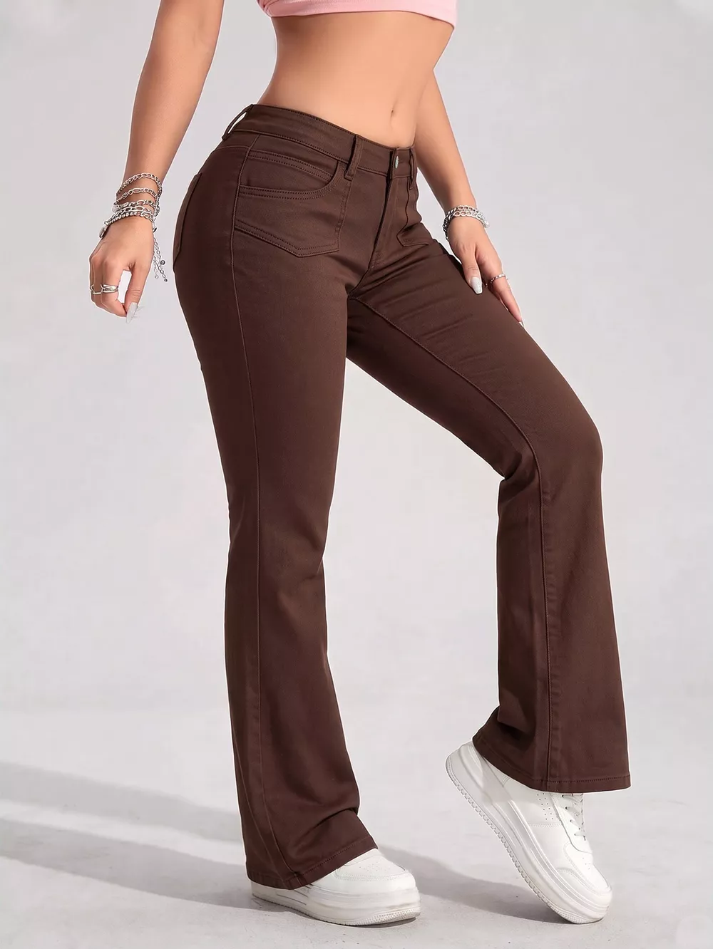 High-Waisted Flare Leg Jeans with Front Pockets, image 4
