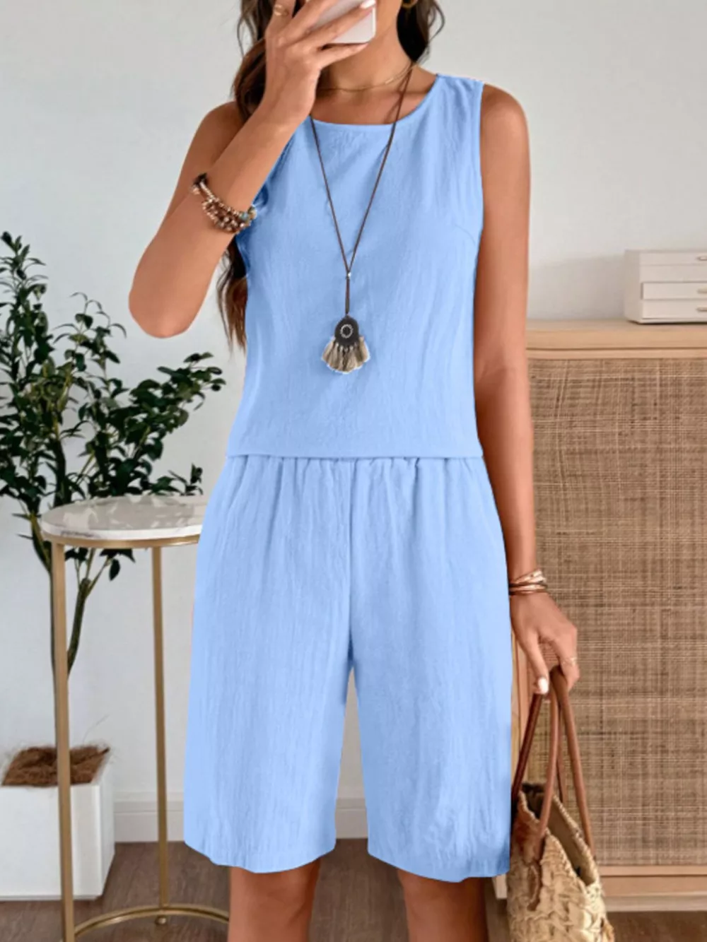 Round Neck Tank and Shorts Set, image 16