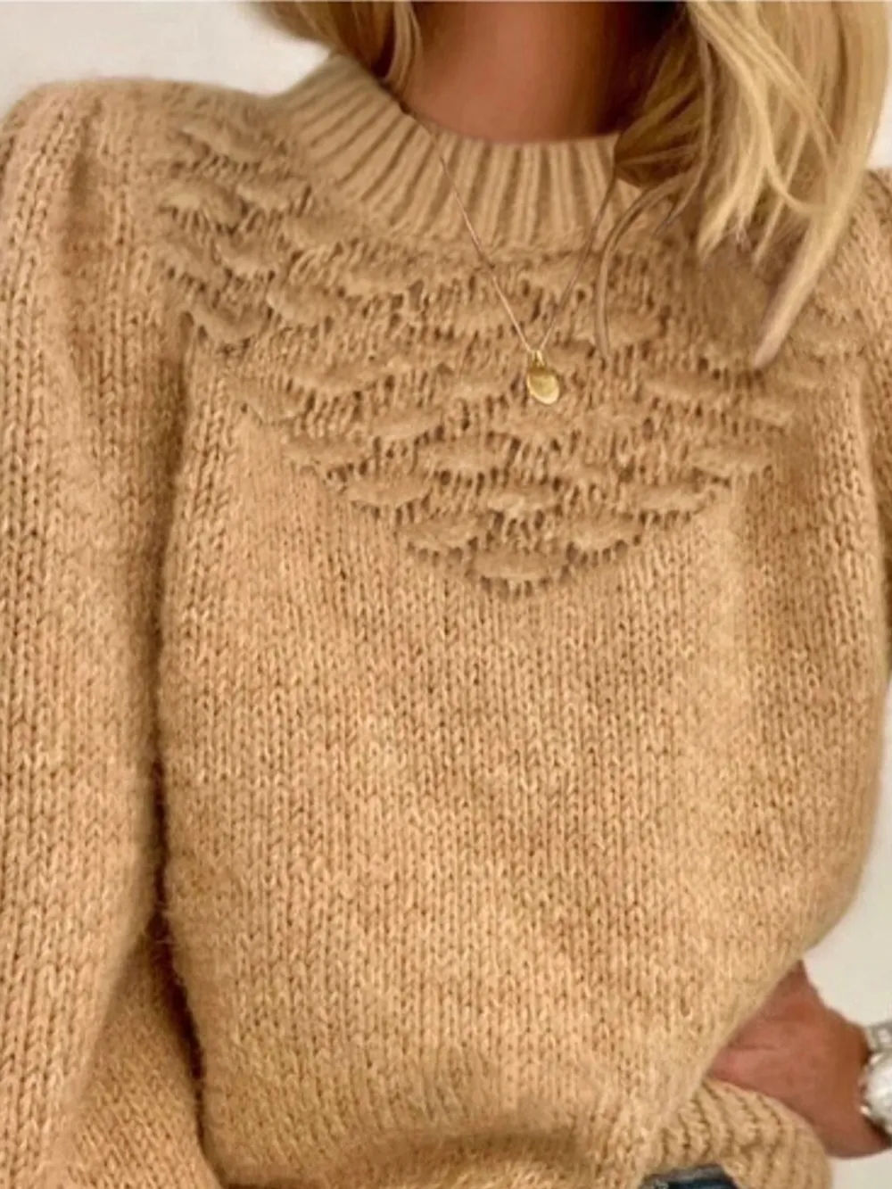 Textured Knit Round Neck Long Sleeve Sweater, image 3