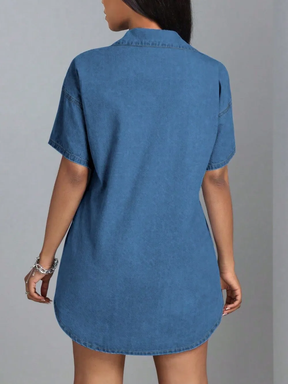 Button Down Collared Neck Denim Dress, image 5