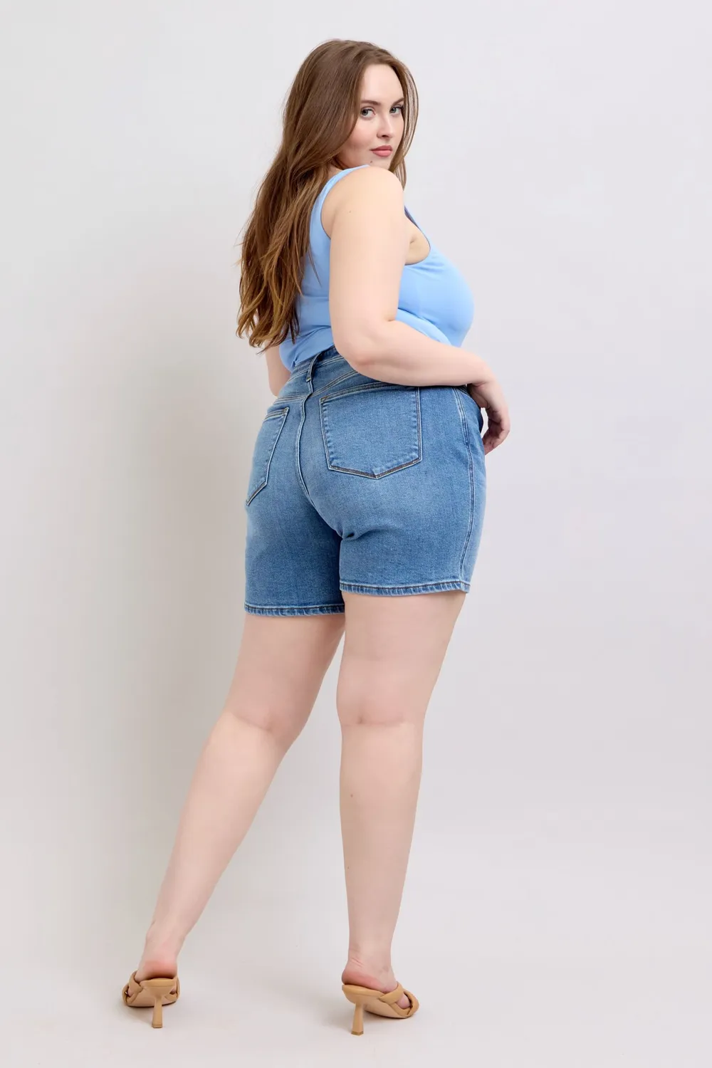 Full Size 2 Button Denim Shorts with Pockets Plus Size, image 4