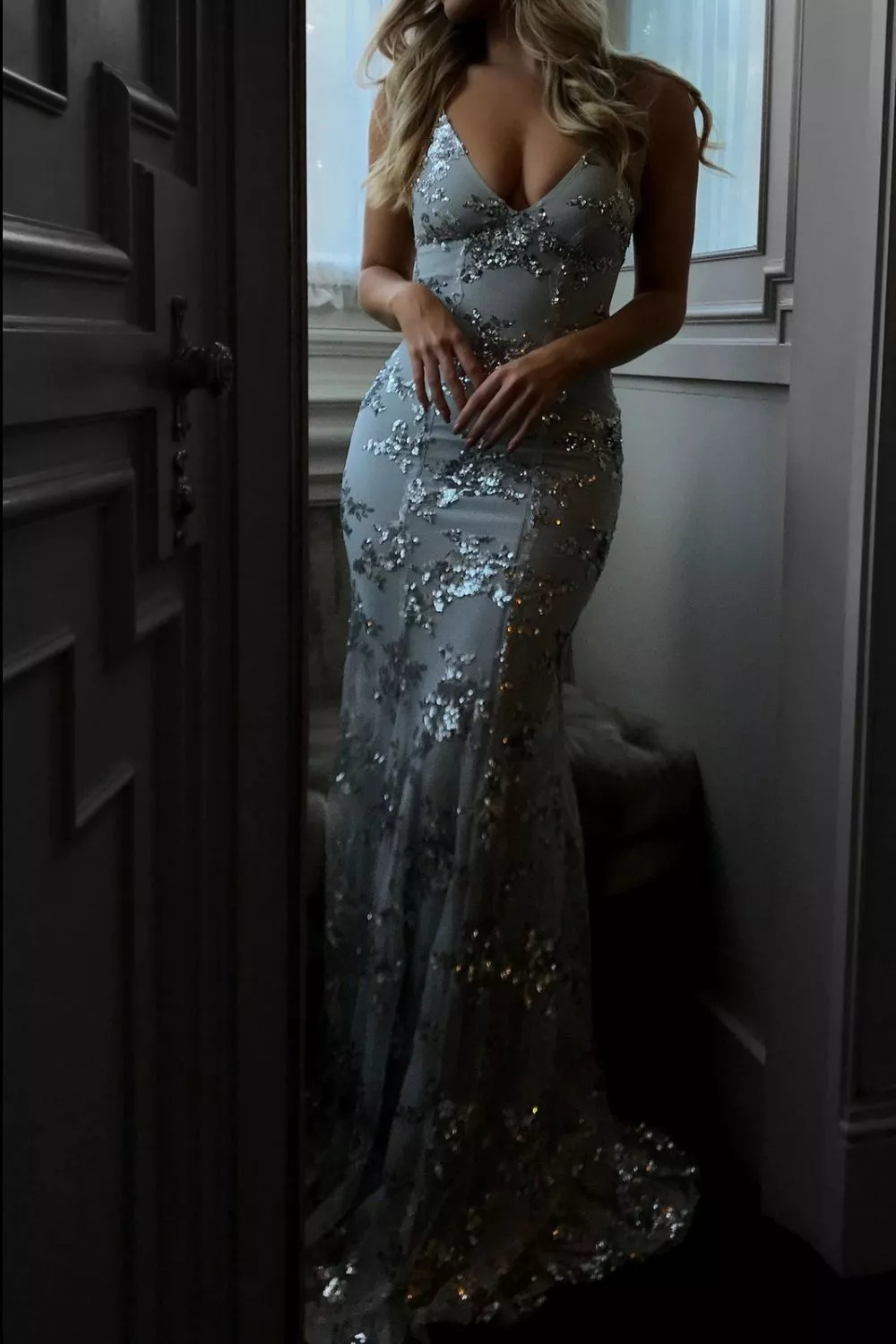 Full Size Sequin Tie Back V-Neck Maxi Dress Plus Size, image 3