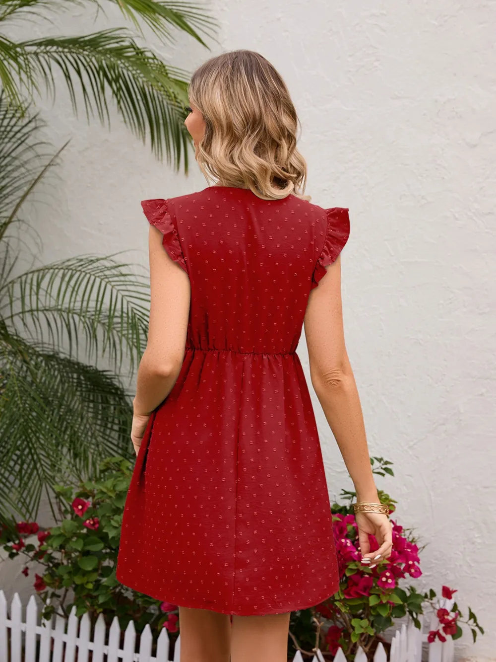 Swiss Dot Ruffled V-Neck Dress, image 6