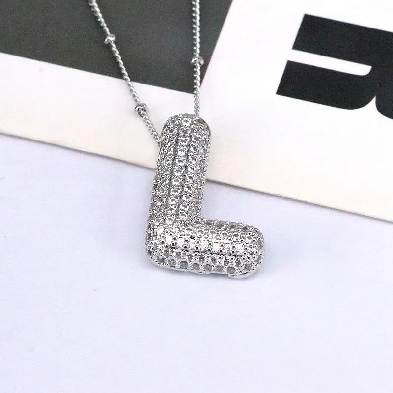 Copper Inlaid Zircon Letter Pendant Necklace, image 2