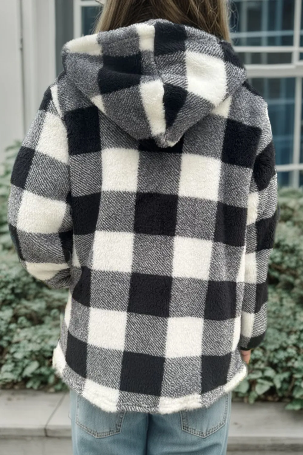 Full Size Plaid Long Sleeve Hooded Coat, image 13