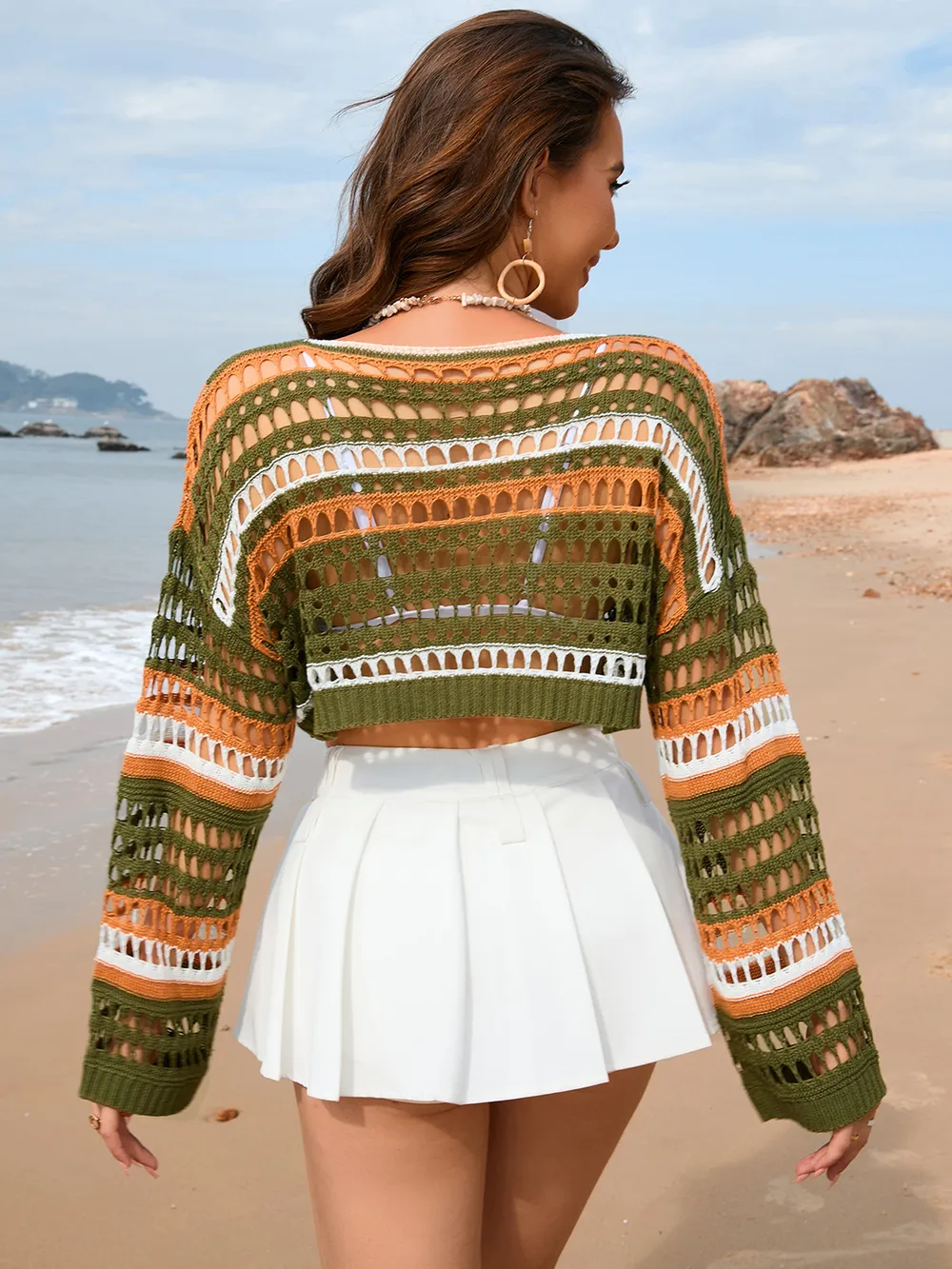 Openwork Boat Neck Dropped Shoulder Cover-Up, image 7