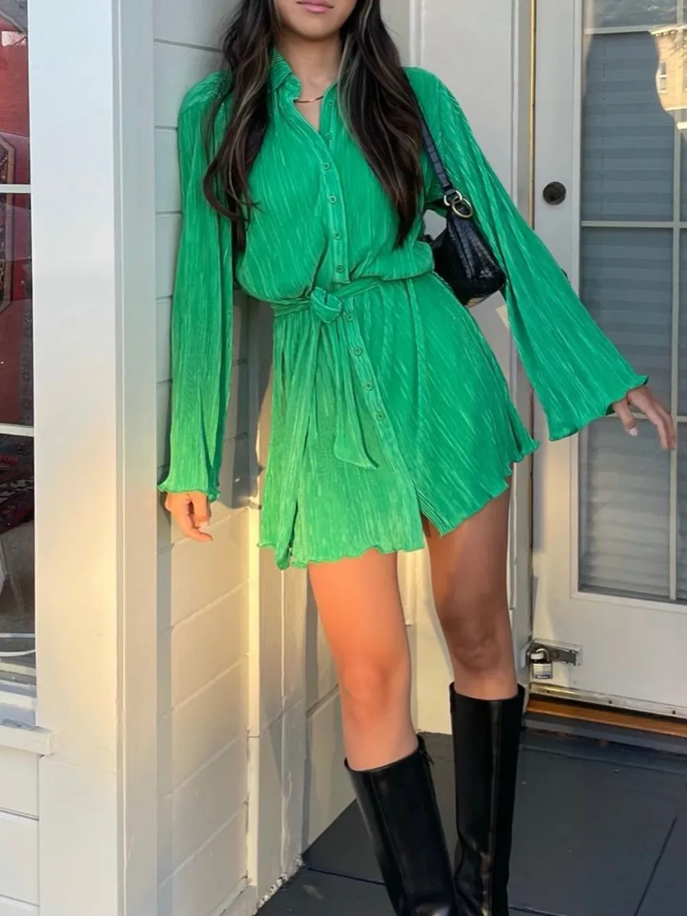 Printed Long Sleeve Mini Dress, image 3