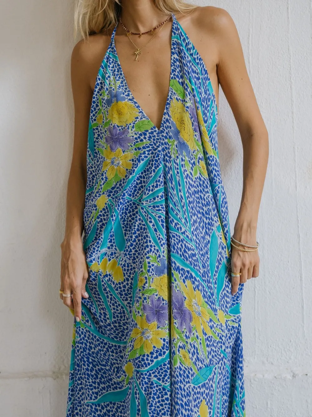 Asymmetrical Hem Printed Halter Neck Dress, image 6