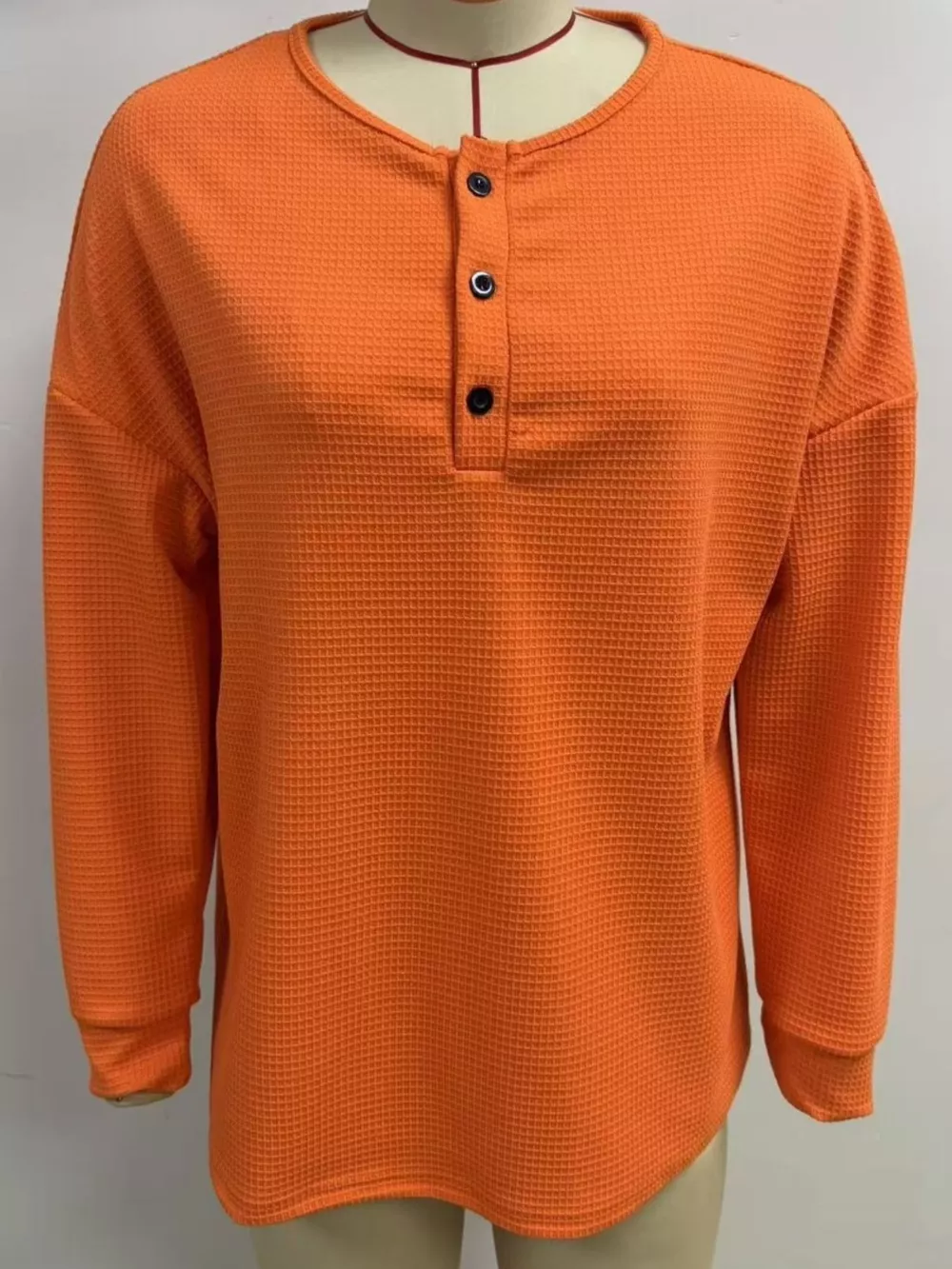 Full Size Waffle Knit Button Detail Top Plus Size, image 3