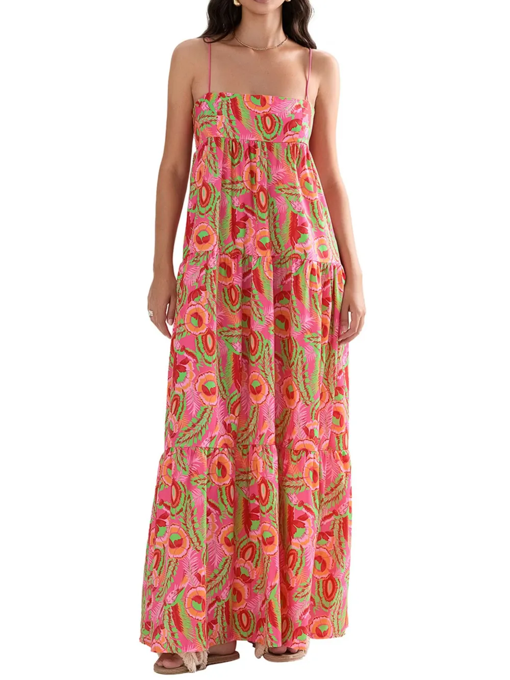 Printed Square Neck Cami Maxi Dress, image 3