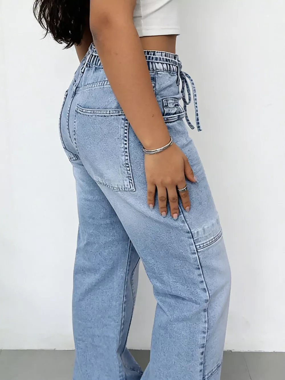 Wash Wide Leg Cargo Jeans, image 3