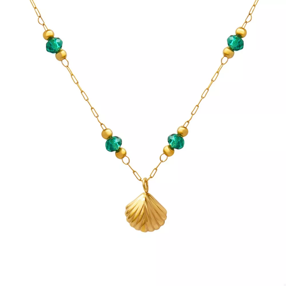 18K Gold-Plated Titanium Steel Crystal Bead Pendant Necklace, image 5