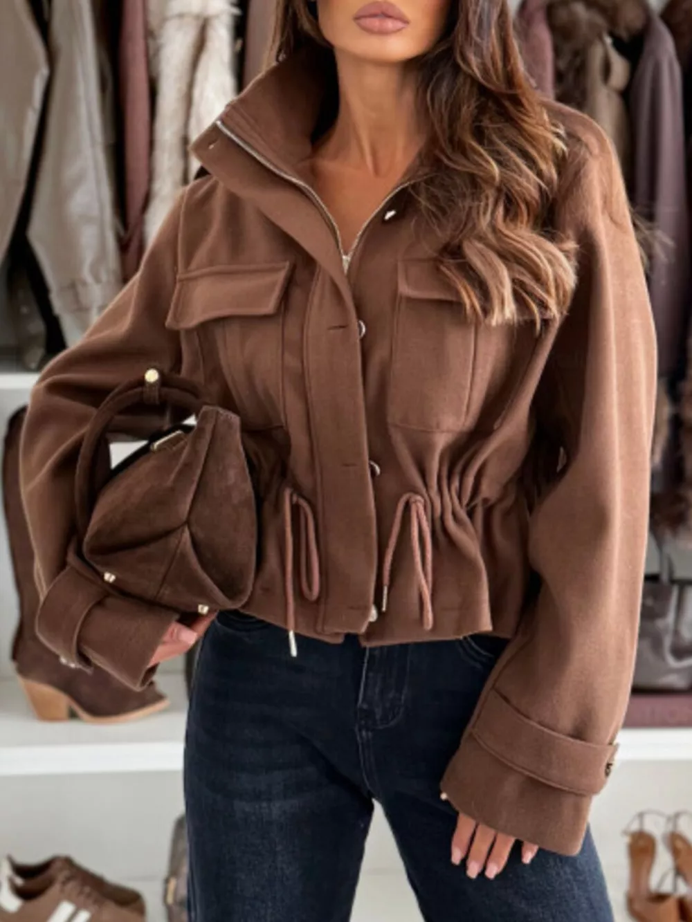 Drawstring Button-Up Casual Jacket, image 6