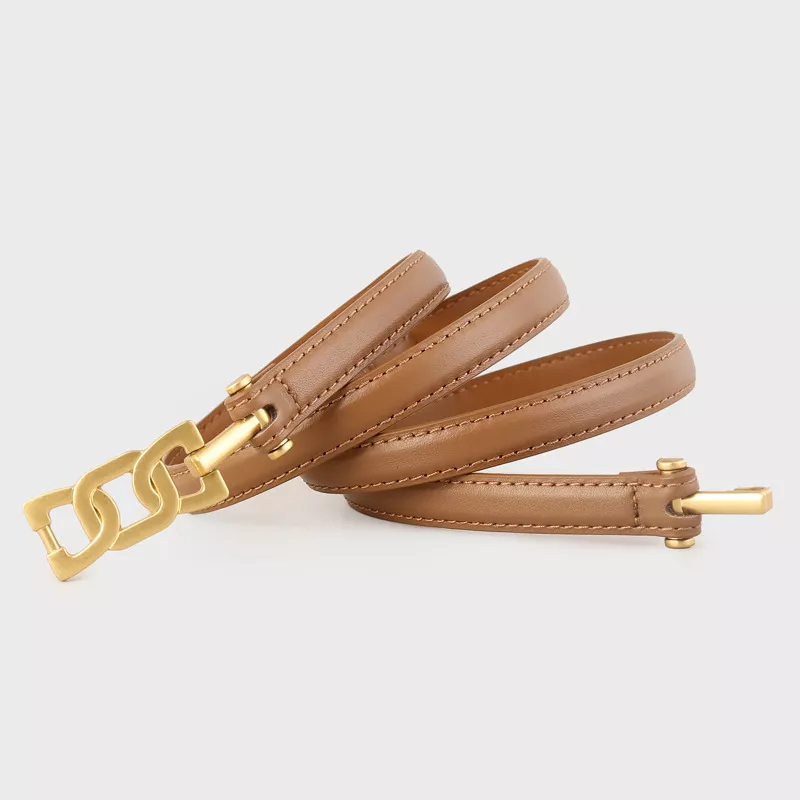 Gold Buckle Skinny Leather Belt, image 8