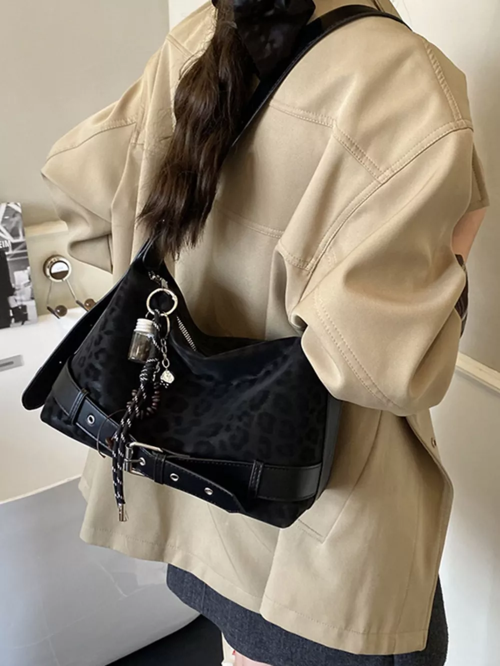 Leopard Print Suede Crossbody Bag, image 4