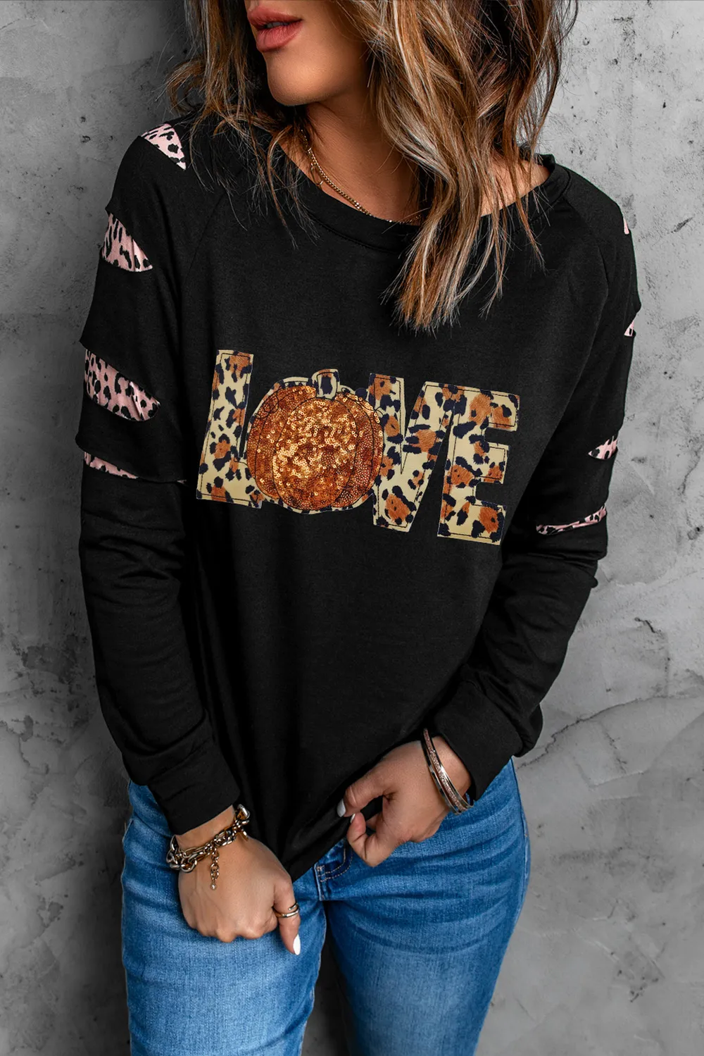 Sequin Leopard Long Sleeve Sweatshirt, image 2