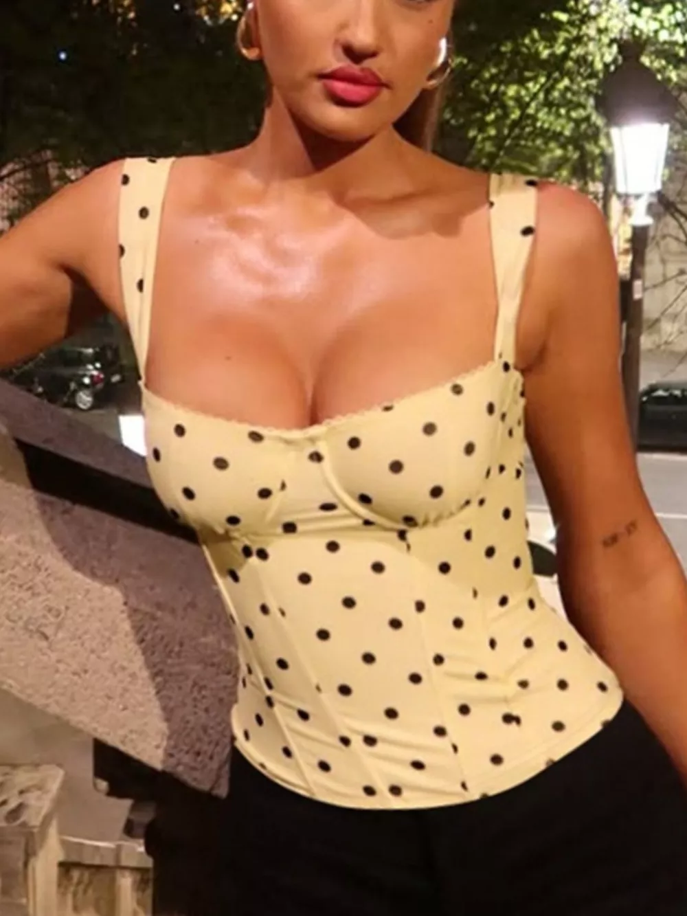 Polka Dot Sweetheart Neckline Tank Top, image 7