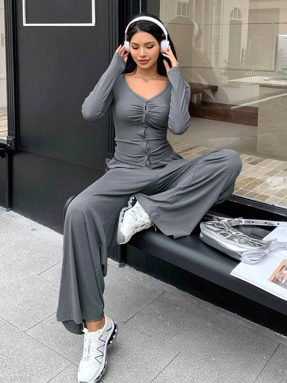 Button-Down Top & Wide Leg Pants Set, image 6