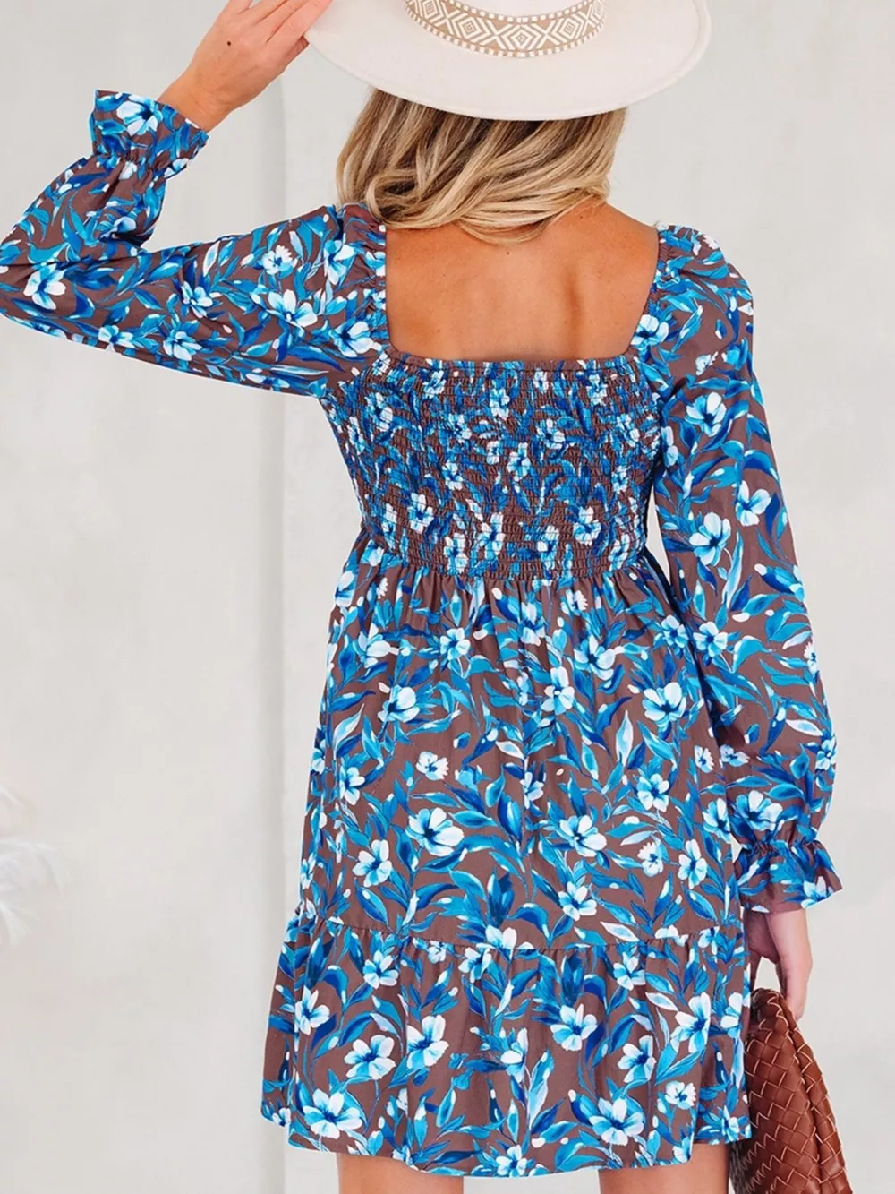 Smocked Bodice High Waist Ruffled Sleeve Floral Dress, image 2