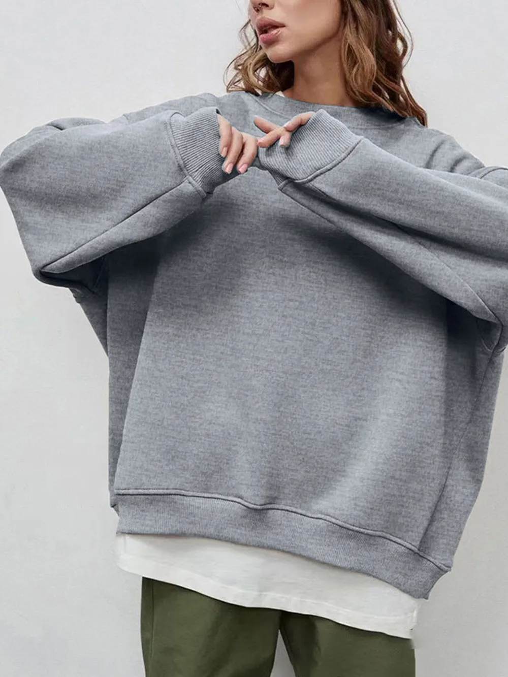 Round Neck Dropped Shoulder Long Sleeve Sweatshirt, image 32