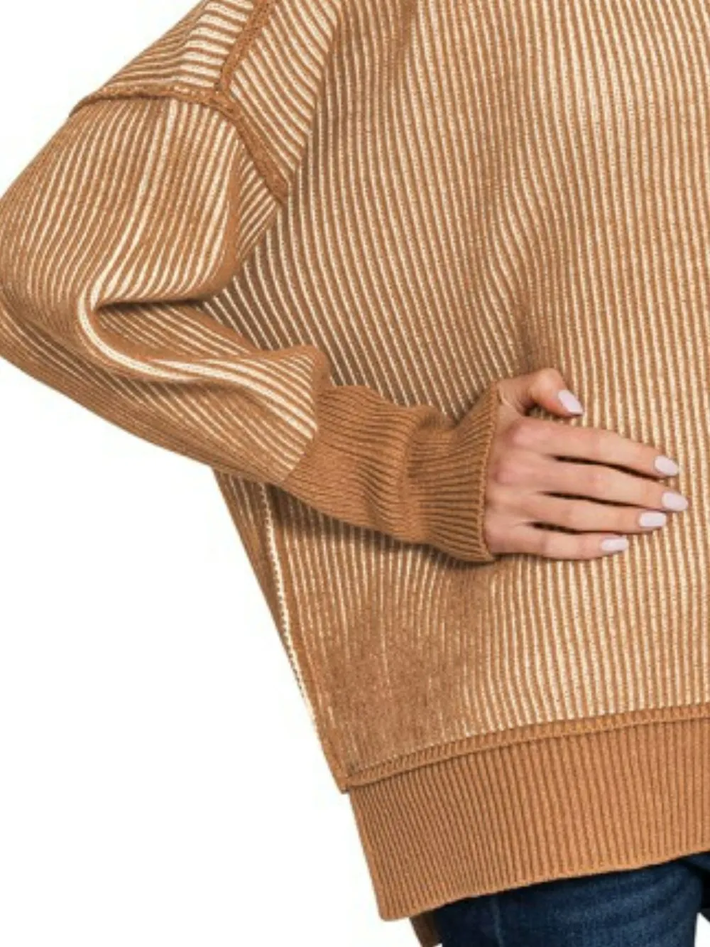 Exposed Seam Two Tone Ribbed Sweater, image 3