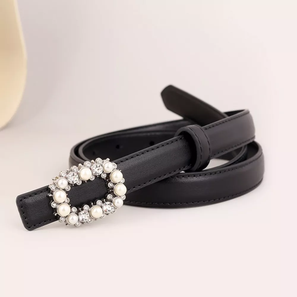 Pearl Buckle Leather Belt