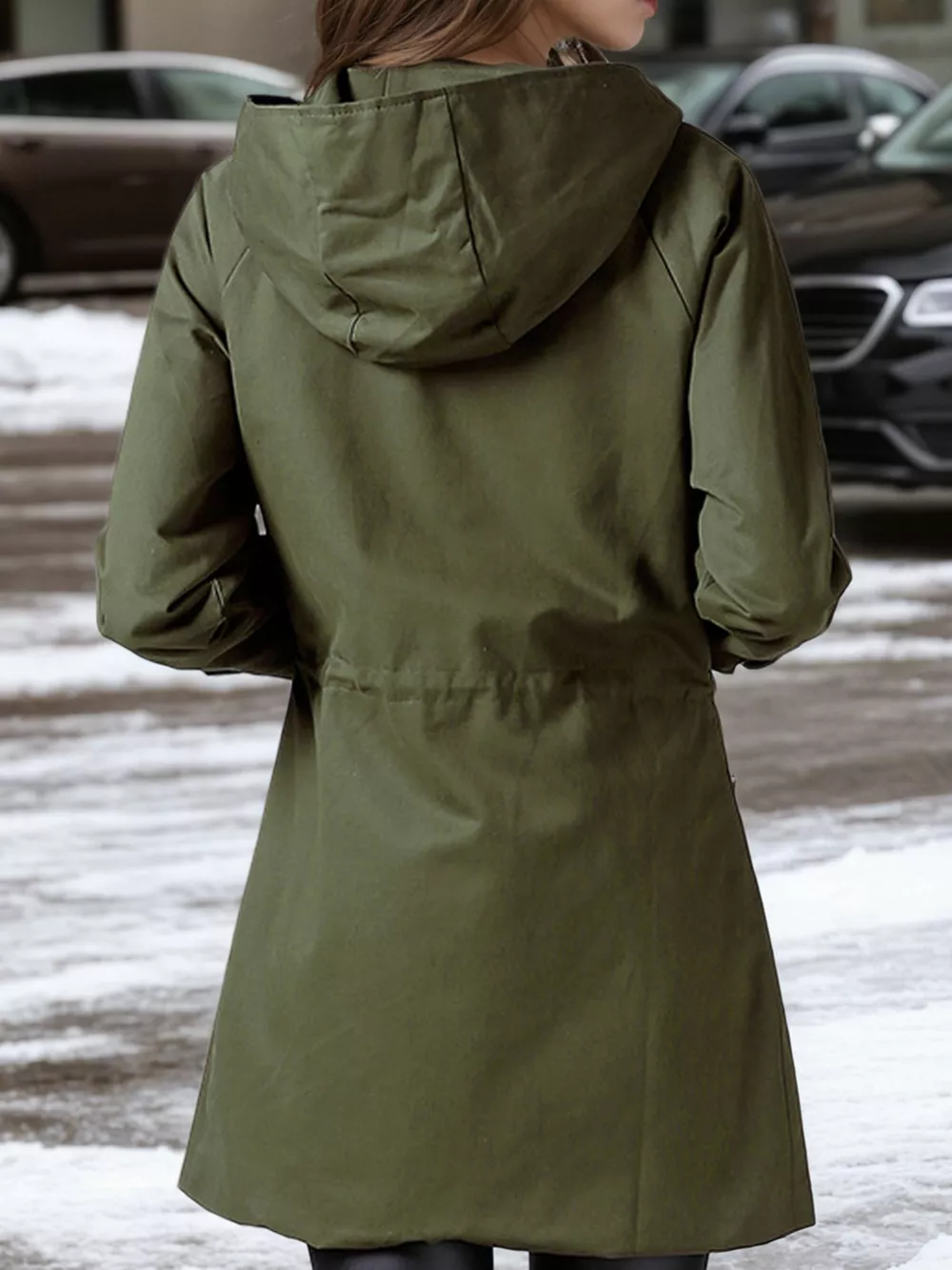 Plus Size Hooded Drawstring Waist Trench Coat, image 2